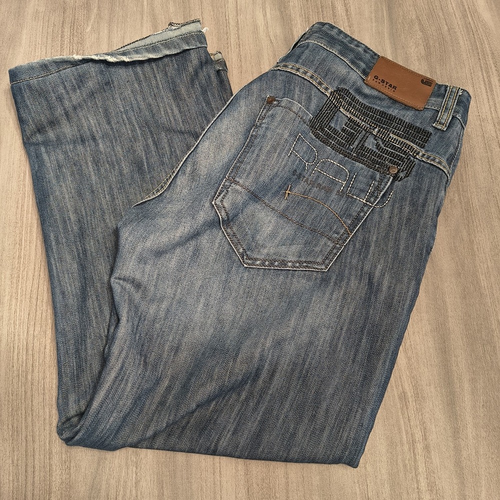 G-Star Raw 01GS/10297 Straight Blue Denim Mid Rise Button Fly Men's Jeans 36x27‎